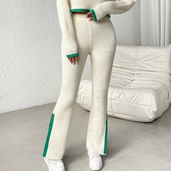 Beige Casual Womens Star Pattern Sweater & Knit Pants - Picture 3 of 5